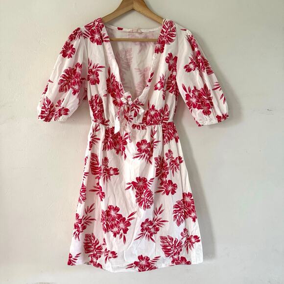 Sim & Sam | Dresses | Sim Sam Red White Floral Plunge V Neck Dress ...